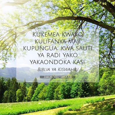 Picture 07 - Zaburi 104:7 SWHULB - Kukemea kwako kulifanya maji kupungua; kwa sauti - Bible Verse Picture