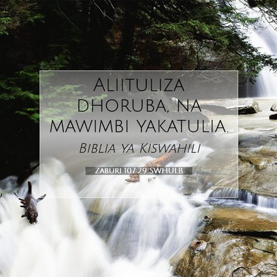 Picture 07 - Zaburi 107:29 SWHULB - Aliituliza dhoruba, na mawimbi - Bible Verse Picture