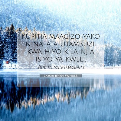 Picture 07 - Zaburi 119:104 SWHULB - Kupitia maagizo yako ninapata utambuzi; kwa hiyo - Bible Verse Picture