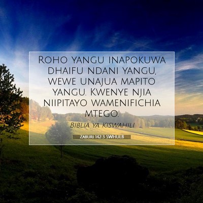 Picture 07 - Zaburi 142:3 SWHULB - Roho yangu inapokuwa dhaifu ndani yangu, wewe - Bible Verse Picture