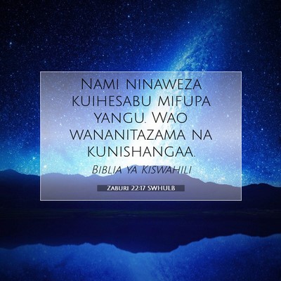 Picture 07 - Zaburi 22:17 SWHULB - Nami ninaweza kuihesabu mifupa yangu. Wao - Bible Verse Picture