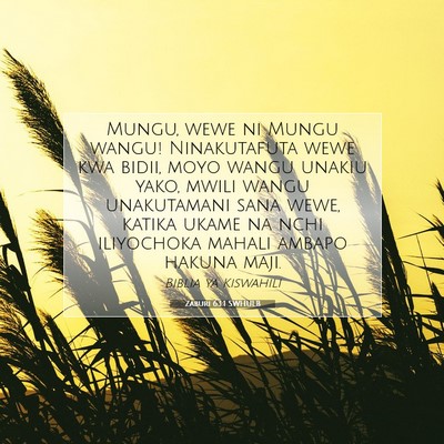 Picture 07 - Zaburi 63:1 SWHULB - Mungu, wewe ni Mungu wangu! Ninakutafuta wewe kwa - Bible Verse Picture