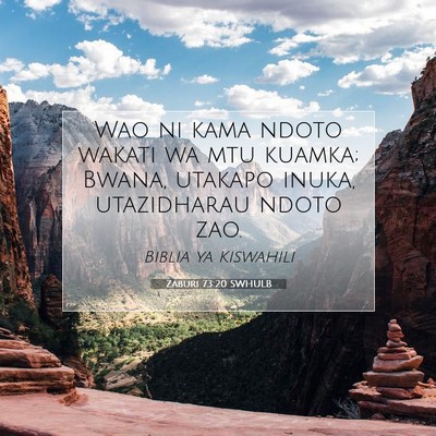 Picture 07 - Zaburi 73:20 SWHULB - Wao ni kama ndoto wakati wa mtu kuamka; Bwana, - Bible Verse Picture