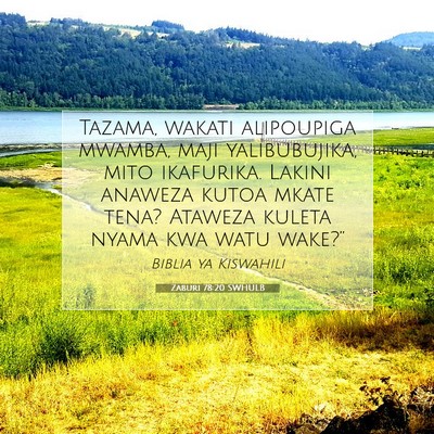 Picture 07 - Zaburi 78:20 SWHULB - Tazama, wakati alipoupiga mwamba, maji - Bible Verse Picture