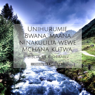 Picture 07 - Zaburi 86:3 SWHULB - Unihurumie, Bwana, maana ninakulilia wewe mchana - Bible Verse Picture