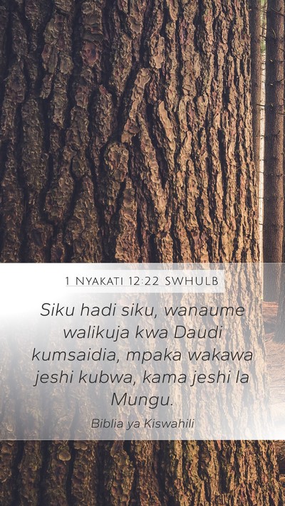 1 Nyakati 12:22 SWHULB Mobile Phone Wallpaper - Siku hadi siku, wanaume walikuja kwa Daudi - Mobile Bible Verse Wallpaper