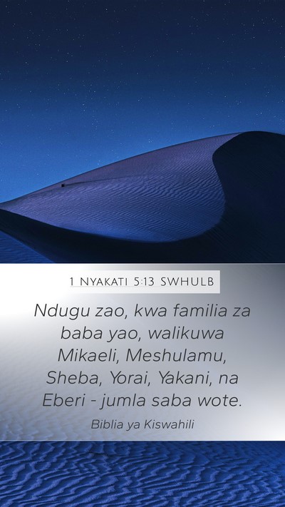 1 Nyakati 5:13 SWHULB Mobile Phone Wallpaper - Ndugu zao, kwa familia za baba yao, walikuwa - Mobile Bible Verse Wallpaper