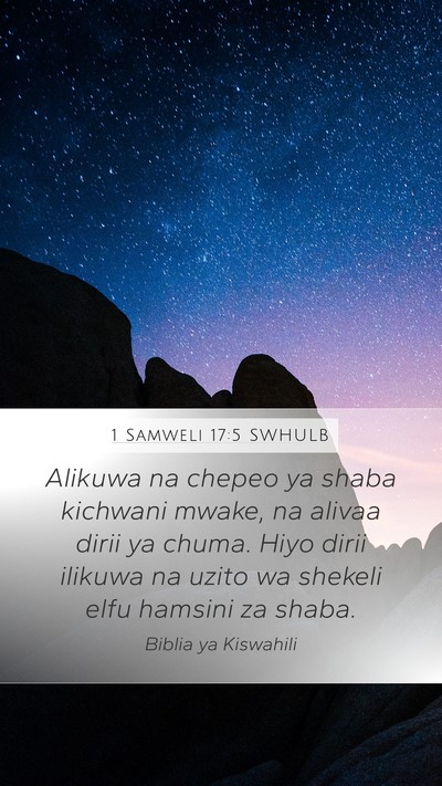 1 Samweli 17:5 SWHULB Mobile Phone Wallpaper - Alikuwa na chepeo ya shaba kichwani mwake, na - Mobile Bible Verse Wallpaper