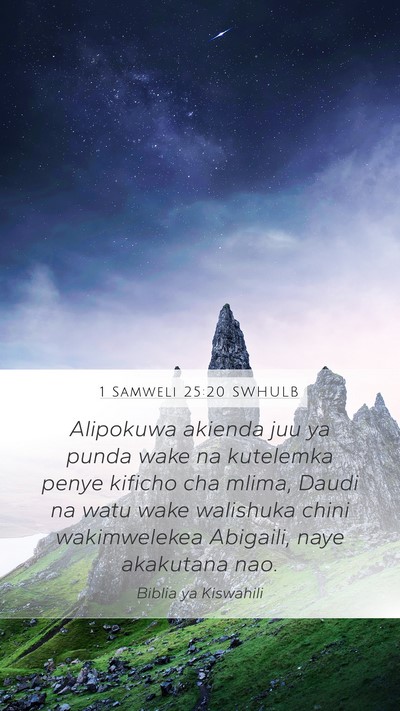 1 Samweli 25:20 SWHULB Mobile Phone Wallpaper - Alipokuwa akienda juu ya punda wake na kutelemka - Mobile Bible Verse Wallpaper