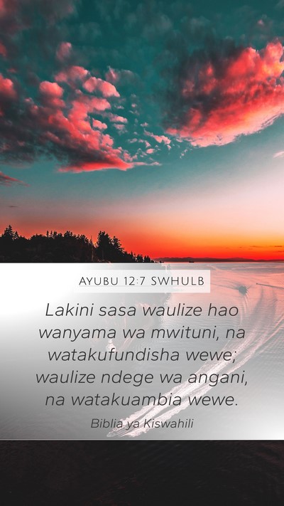Ayubu 12:7 SWHULB Mobile Phone Wallpaper - Lakini sasa waulize hao wanyama wa mwituni, na - Mobile Bible Verse Wallpaper
