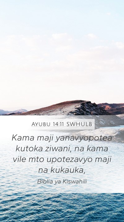 Ayubu 14:11 SWHULB Mobile Phone Wallpaper - Kama maji yanavyopotea kutoka ziwani, na kama - Mobile Bible Verse Wallpaper