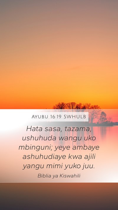 Ayubu 16:19 SWHULB Bible Verse Image