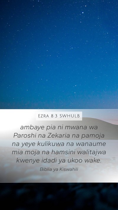 Ezra 8:3 SWHULB Mobile Phone Wallpaper - ambaye pia ni mwana wa Paroshi na Zekaria na - Mobile Bible Verse Wallpaper