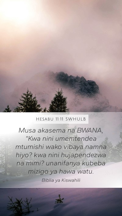 Hesabu 11:11 SWHULB Mobile Phone Wallpaper - Musa akasema na BWANA, “Kwa nini umemtendea - Mobile Bible Verse Wallpaper