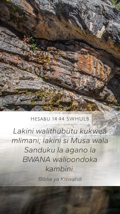 Hesabu 14:44 SWHULB Mobile Phone Wallpaper - Lakini walithubutu kukwea mlimani; lakini si Musa - Mobile Bible Verse Wallpaper