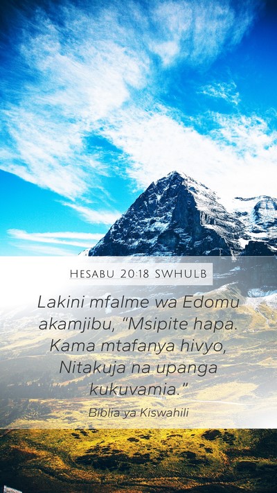 Hesabu 20:18 SWHULB Bible Verse Image