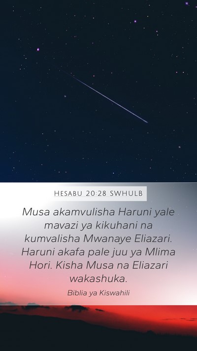 Hesabu 20:28 SWHULB Mobile Phone Wallpaper - Musa akamvulisha Haruni yale mavazi ya kikuhani - Mobile Bible Verse Wallpaper
