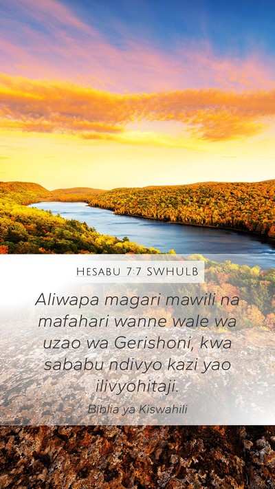 Hesabu 7:7 SWHULB Mobile Phone Wallpaper - Aliwapa magari mawili na mafahari wanne wale wa - Mobile Bible Verse Wallpaper