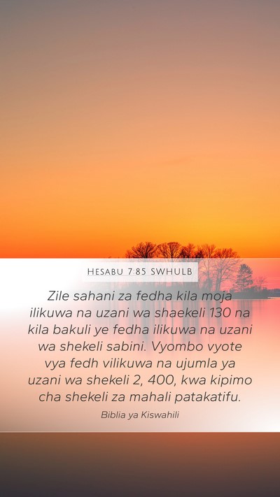 Hesabu 7:85 SWHULB Mobile Phone Wallpaper - Zile sahani za fedha kila moja ilikuwa na uzani - Mobile Bible Verse Wallpaper