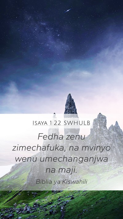 Isaya 1:22 SWHULB Mobile Phone Wallpaper - Fedha zenu zimechafuka, na mvinyo wenu - Mobile Bible Verse Wallpaper