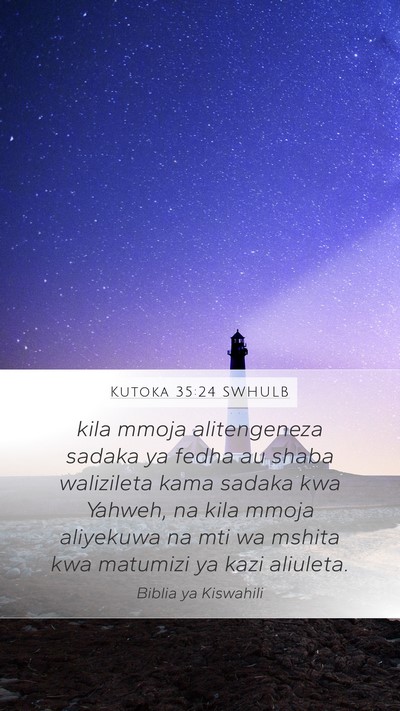 Kutoka 35:24 SWHULB Mobile Phone Wallpaper - kila mmoja alitengeneza sadaka ya fedha au shaba - Mobile Bible Verse Wallpaper