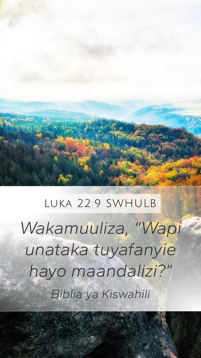 Luka 22:9 SWHULB Mobile Phone Wallpaper - Wakamuuliza, “Wapi unataka tuyafanyie hayo - Mobile Bible Verse Wallpaper