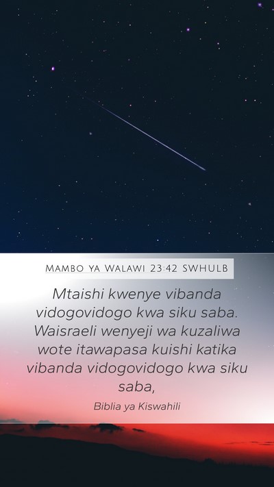 Mambo ya Walawi 23:42 SWHULB Mobile Phone Wallpaper - Mtaishi kwenye vibanda vidogovidogo kwa siku - Mobile Bible Verse Wallpaper