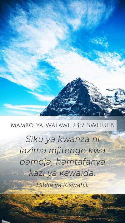 Mambo ya Walawi 23:7 SWHULB Bible Verse Image