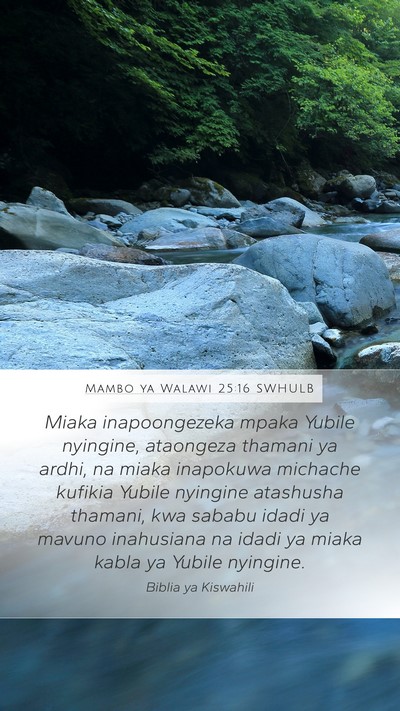 Mambo ya Walawi 25:16 SWHULB Mobile Phone Wallpaper - Miaka inapoongezeka mpaka Yubile nyingine, - Mobile Bible Verse Wallpaper