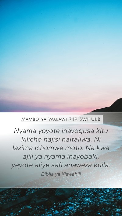 Mambo ya Walawi 7:19 SWHULB Mobile Phone Wallpaper - Nyama yoyote inayogusa kitu kilicho najisi - Mobile Bible Verse Wallpaper