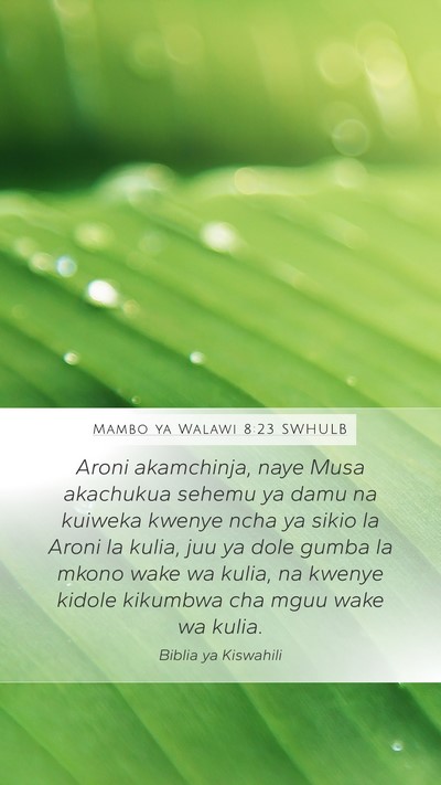 Mambo ya Walawi 8:23 SWHULB Bible Verse Image