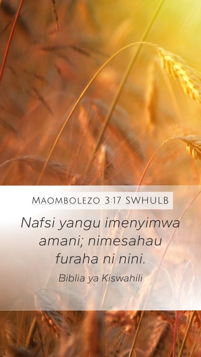 Maombolezo 3:17 SWHULB Mobile Phone Wallpaper - Nafsi yangu imenyimwa amani; nimesahau furaha ni - Mobile Bible Verse Wallpaper