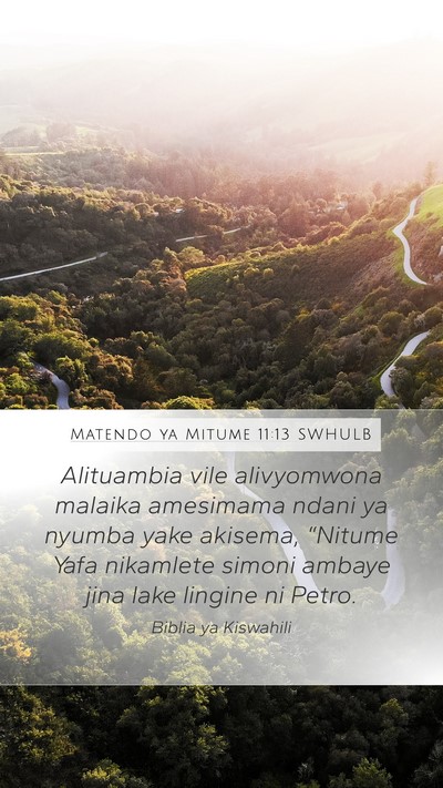 Matendo ya Mitume 11:13 SWHULB Mobile Phone Wallpaper - Alituambia vile alivyomwona malaika amesimama - Mobile Bible Verse Wallpaper