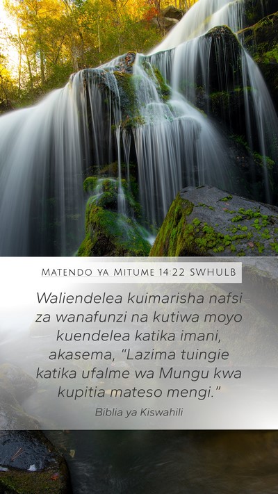 Matendo ya Mitume 14:22 SWHULB Bible Verse Image