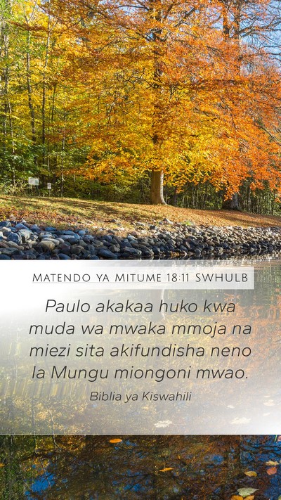 Matendo ya Mitume 18:11 SWHULB Mobile Phone Wallpaper - Paulo akakaa huko kwa muda wa mwaka mmoja na - Mobile Bible Verse Wallpaper