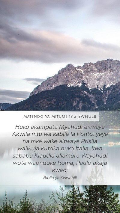 Matendo ya Mitume 18:2 SWHULB Bible Verse Image
