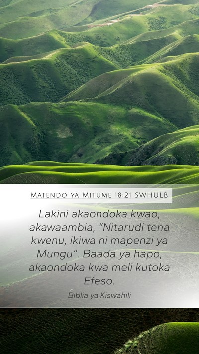 Matendo ya Mitume 18:21 SWHULB Bible Verse Image