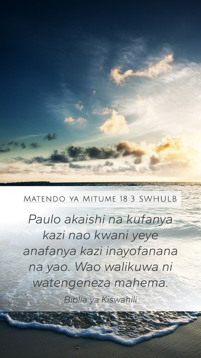 Matendo ya Mitume 18:3 SWHULB Bible Verse Image