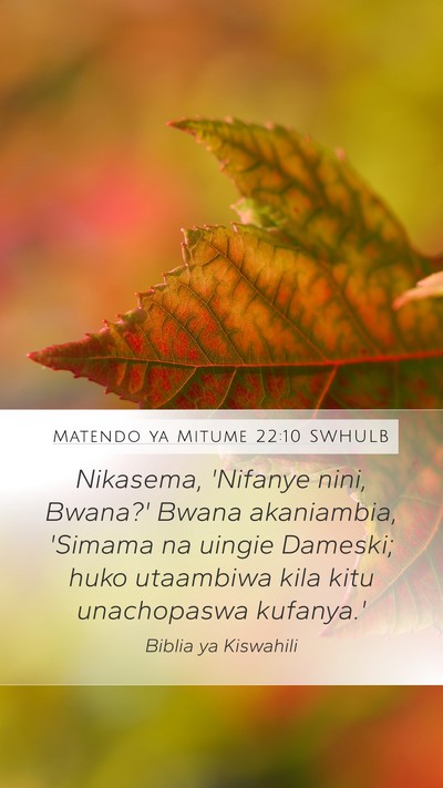 Matendo ya Mitume 22:10 SWHULB Bible Verse Image