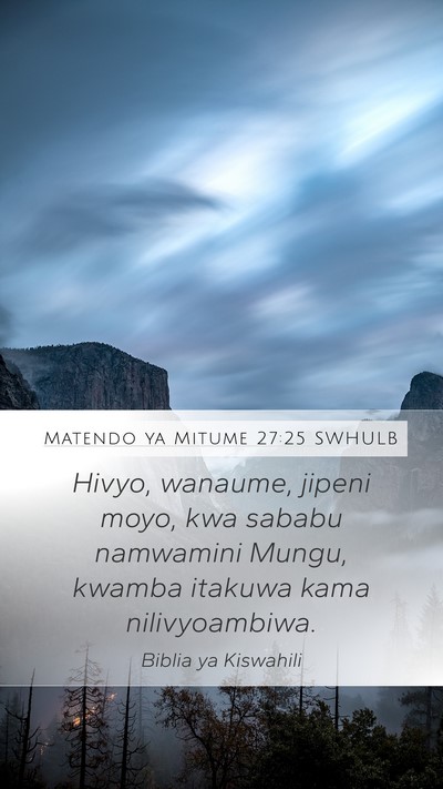Matendo ya Mitume 27:25 SWHULB Bible Verse Image