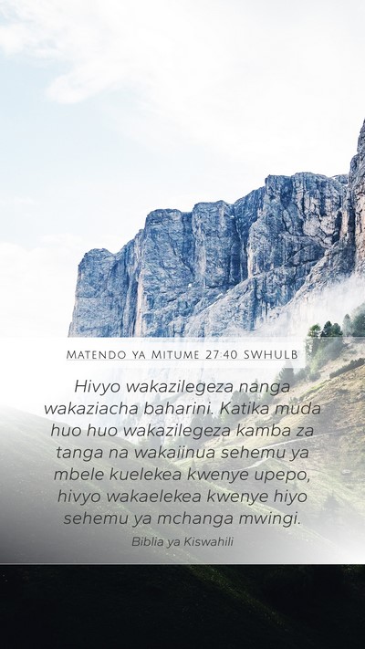 Matendo ya Mitume 27:40 SWHULB Mobile Phone Wallpaper - Hivyo wakazilegeza nanga wakaziacha baharini. - Mobile Bible Verse Wallpaper