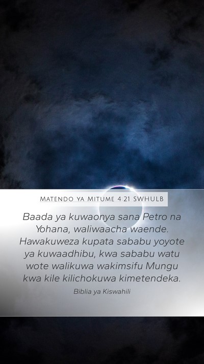 Matendo ya Mitume 4:21 SWHULB Bible Verse Image