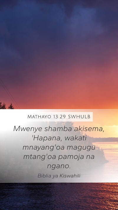 Mathayo 13:29 SWHULB Mobile Phone Wallpaper - Mwenye shamba akisema, 'Hapana, wakati mnayang'oa - Mobile Bible Verse Wallpaper
