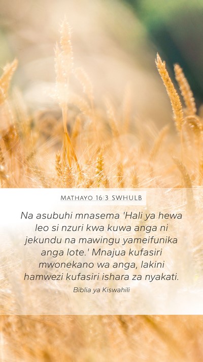 Mathayo 16:3 SWHULB Mobile Phone Wallpaper - Na asubuhi mnasema 'Hali ya hewa leo si nzuri kwa - Mobile Bible Verse Wallpaper