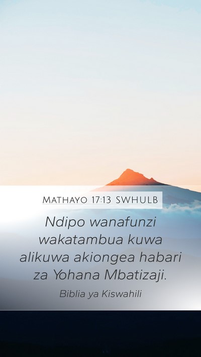 Mathayo 17:13 SWHULB Mobile Phone Wallpaper - Ndipo wanafunzi wakatambua kuwa alikuwa akiongea - Mobile Bible Verse Wallpaper