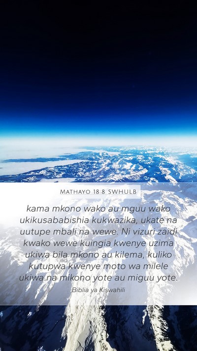 Mathayo 18:8 SWHULB Mobile Phone Wallpaper - kama mkono wako au mguu wako ukikusababishia - Mobile Bible Verse Wallpaper