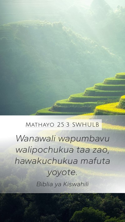 Mathayo 25:3 SWHULB Mobile Phone Wallpaper - Wanawali wapumbavu walipochukua taa zao, - Mobile Bible Verse Wallpaper