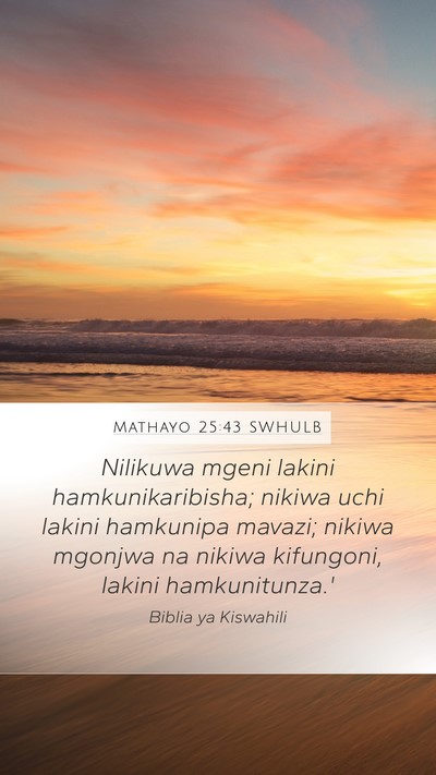 Mathayo 25:43 SWHULB Bible Verse Image