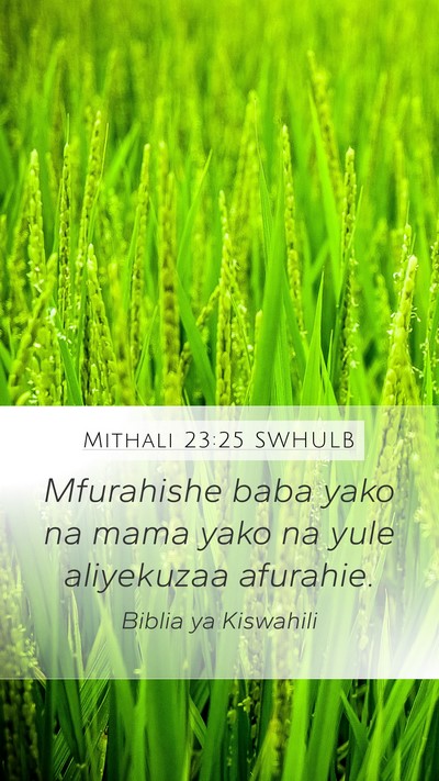 Mithali 23:25 SWHULB Mobile Phone Wallpaper - Mfurahishe baba yako na mama yako na yule - Mobile Bible Verse Wallpaper