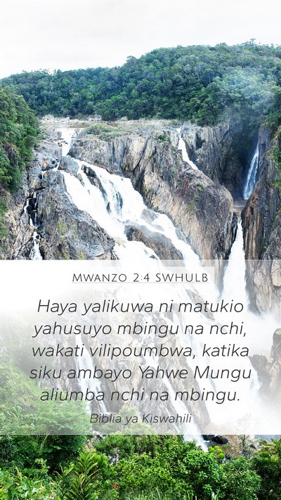 Mwanzo 2:4 SWHULB Mobile Phone Wallpaper - Haya yalikuwa ni matukio yahusuyo mbingu na nchi, - Mobile Bible Verse Wallpaper